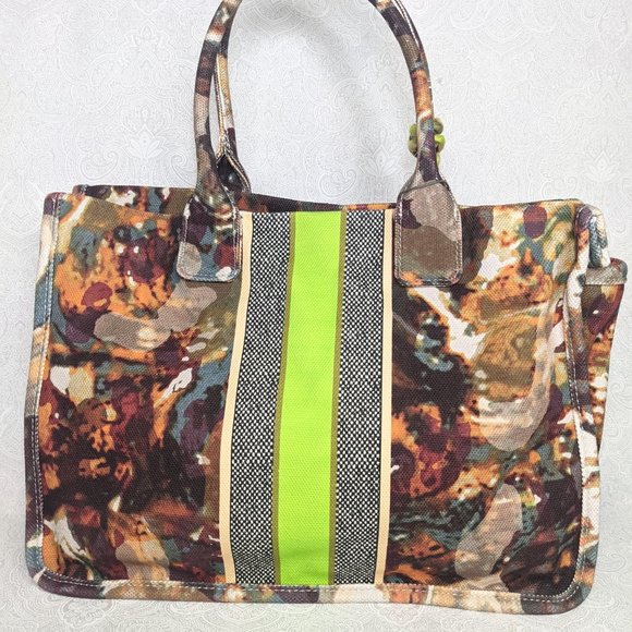 VINCE CAMUTO Orla tasseled canvas striped women's tote purse - NATURAL - Picture 3 of 13